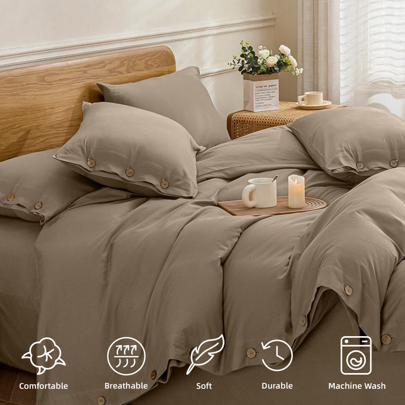JELLYMONI Cotton Duvet Cover King Size - Khaki Comforter Cover with Button 100% Washed Cotton 3PCS Breathable Soft Solid Bedding Set Duvet Cover 104Ã—90in & 2 Pillowcases (NO Comforter) - Image 4