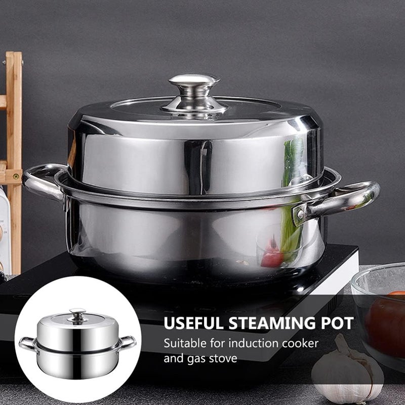 Metal Cooking Utensils 28cm Stainless Steel Steam Pot Steaming Cookware Steamer Saucepot Cooking Pot with Lid for Vegetables Food tamale Crab Dumplings Pasta Gifts - Image 5