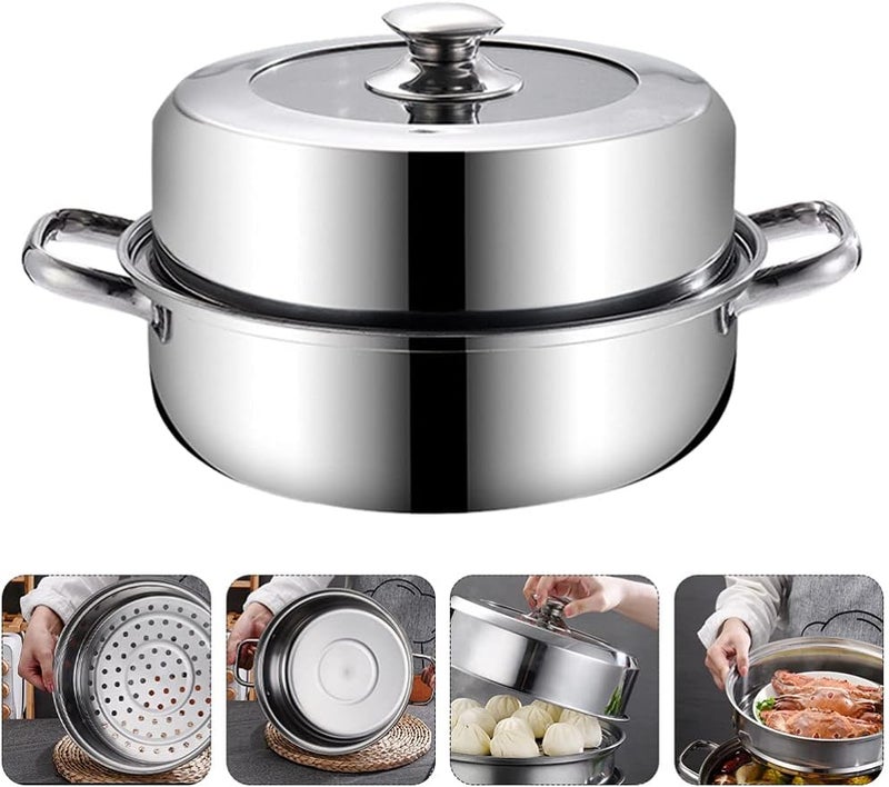 Metal Cooking Utensils 28cm Stainless Steel Steam Pot Steaming Cookware Steamer Saucepot Cooking Pot with Lid for Vegetables Food tamale Crab Dumplings Pasta Gifts - Image 2