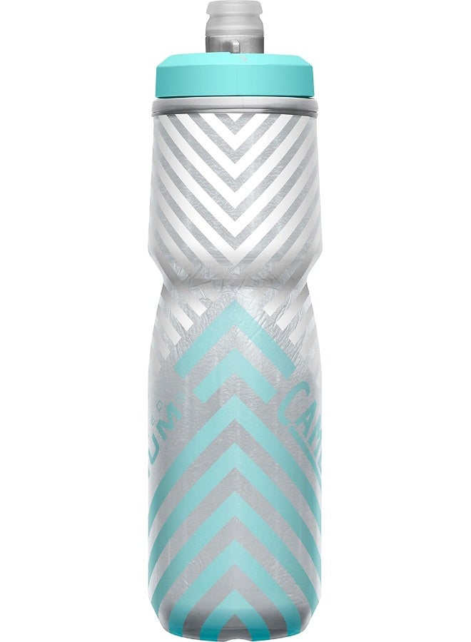 CamelBak Podium Chill Insulated Bike Water Bottle - Easy Squeeze Bottle - Fits Most Bike Cages - 24oz, Grey/Teal Stripe - Image 3