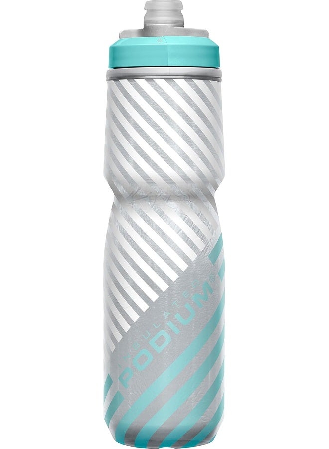 CamelBak Podium Chill Insulated Bike Water Bottle - Easy Squeeze Bottle - Fits Most Bike Cages - 24oz, Grey/Teal Stripe - Image 4