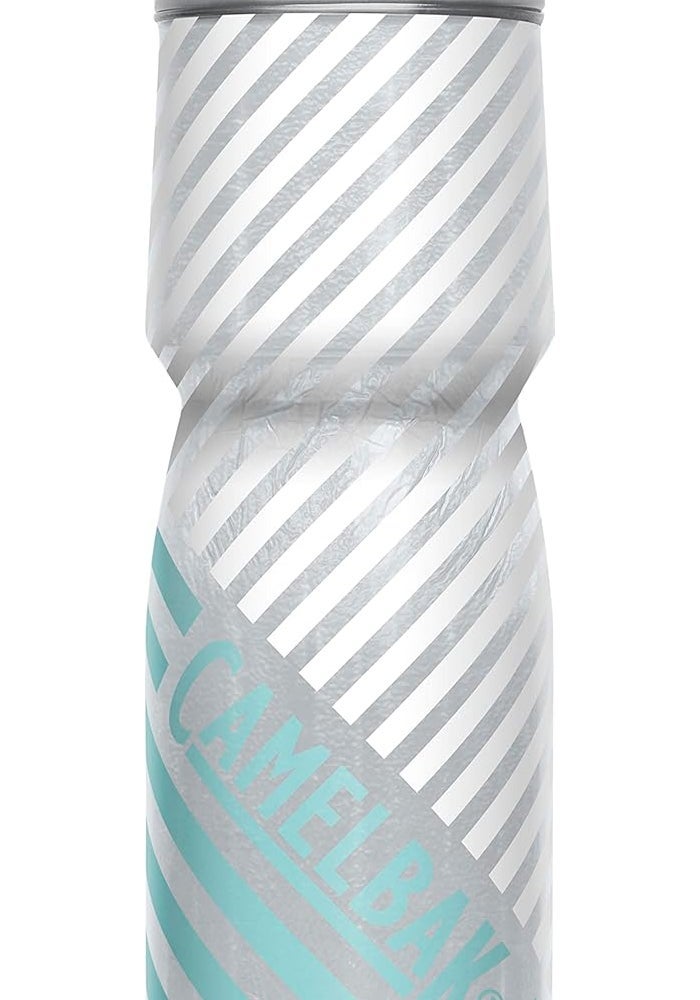 CamelBak Podium Chill Insulated Bike Water Bottle - Easy Squeeze Bottle - Fits Most Bike Cages - 24oz, Grey/Teal Stripe - Image 1