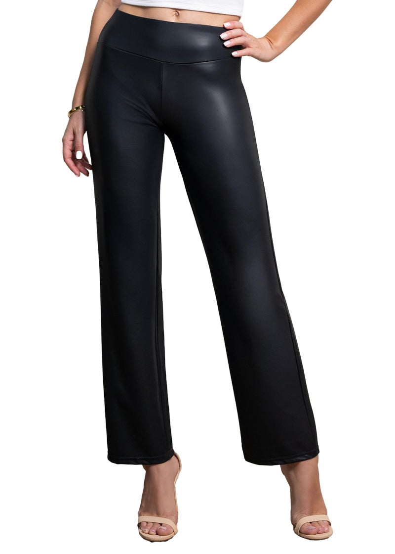 Conceited Faux Leather Pants for Women - Premium Vegan Leather Leggings for Women High Waisted - Soft, Stretchy, and Non-See Through - Black - Large - Image 1