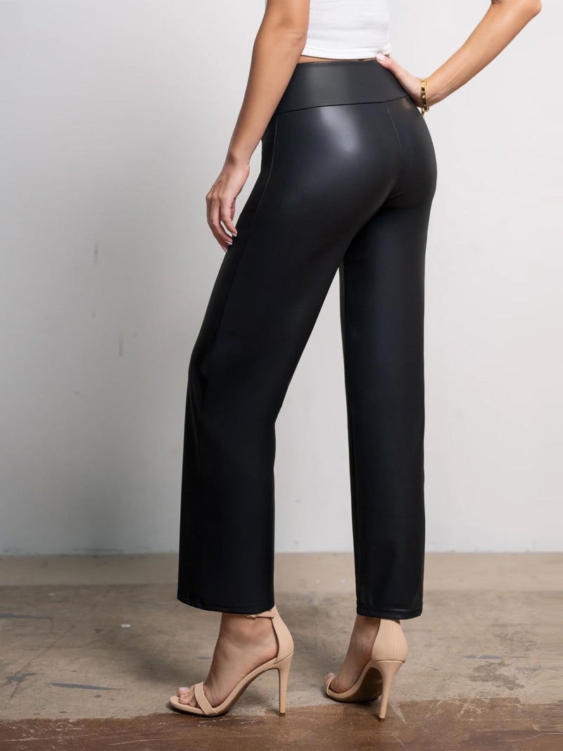 Conceited Faux Leather Pants for Women - Premium Vegan Leather Leggings for Women High Waisted - Soft, Stretchy, and Non-See Through - Black - Large - Image 5