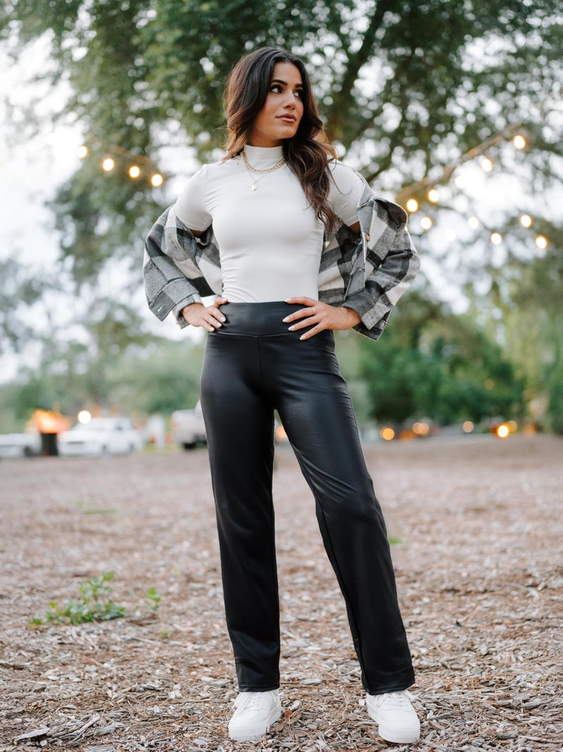 Conceited Faux Leather Pants for Women - Premium Vegan Leather Leggings for Women High Waisted - Soft, Stretchy, and Non-See Through - Black - Large - Image 3