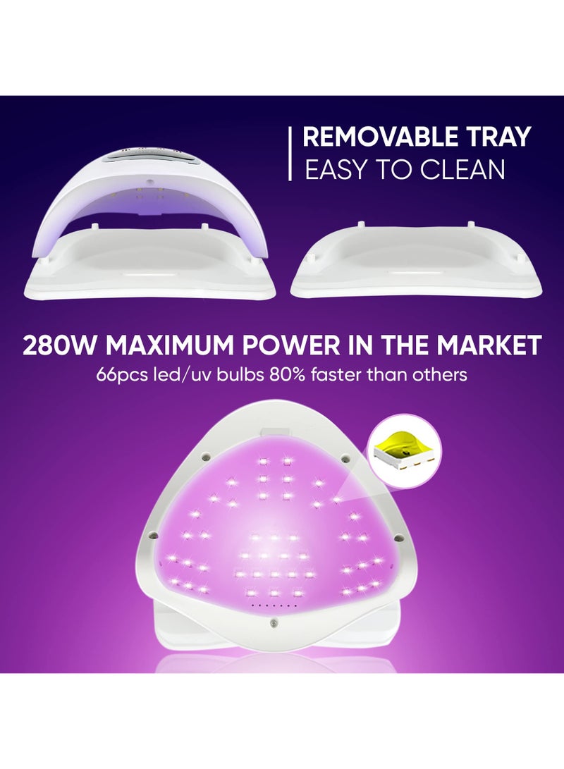UV LED Nail Lamp, UV Light for Nails 280W Led Lamp for Gel Nails, Professional Nail Dryer 66 LEDs Automatic Sensor -  Led Nail Lamp, Reusable Nail File & Buffer and Brush - Image 3