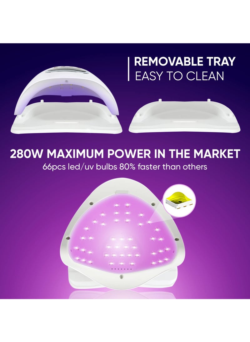 Generic - UV LED Nail Lamp, UV Light for Nails 280W Led Lamp for Gel Nails, Professional Nail Dryer 66 LEDs Automatic Sensor - Beetles Led Nail Lamp, Reusable Nail File & Buffer and Brush - Image 1