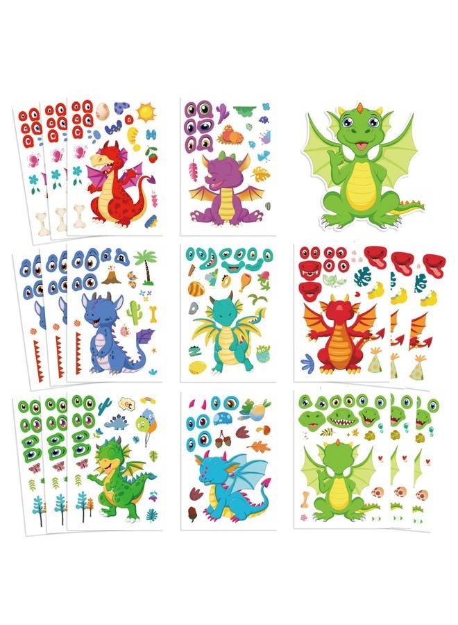 HJHEJST 24 Sheet Dragon Stickers Make Your Own Dragon Stickers for Kids 3+, Cartoon Make-a-face Stickers Girls Boys Dragon Birthday Party Decorations,DIY Dragon Craft Birthday Party Favor Supplies (Dragon) - Image 1
