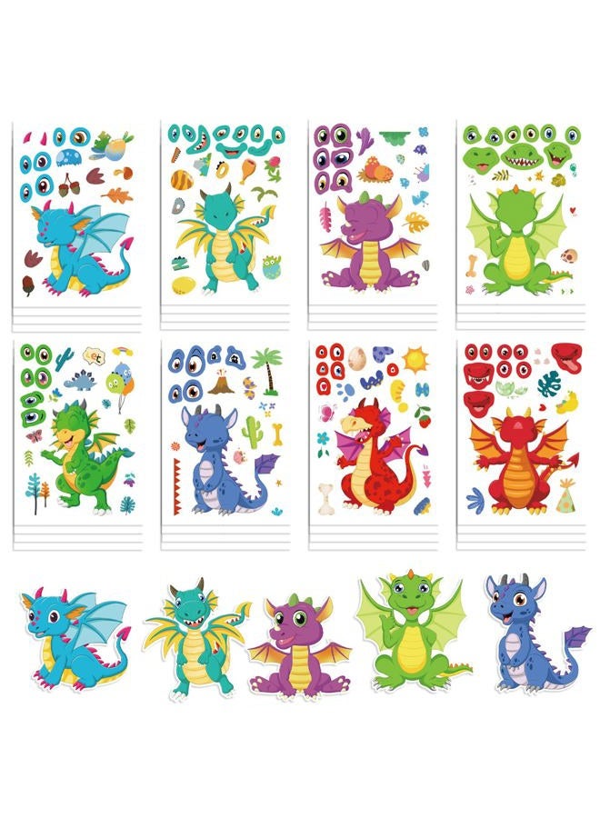 HJHEJST 24 Sheet Dragon Stickers Make Your Own Dragon Stickers for Kids 3+, Cartoon Make-a-face Stickers Girls Boys Dragon Birthday Party Decorations,DIY Dragon Craft Birthday Party Favor Supplies (Dragon) - Image 5