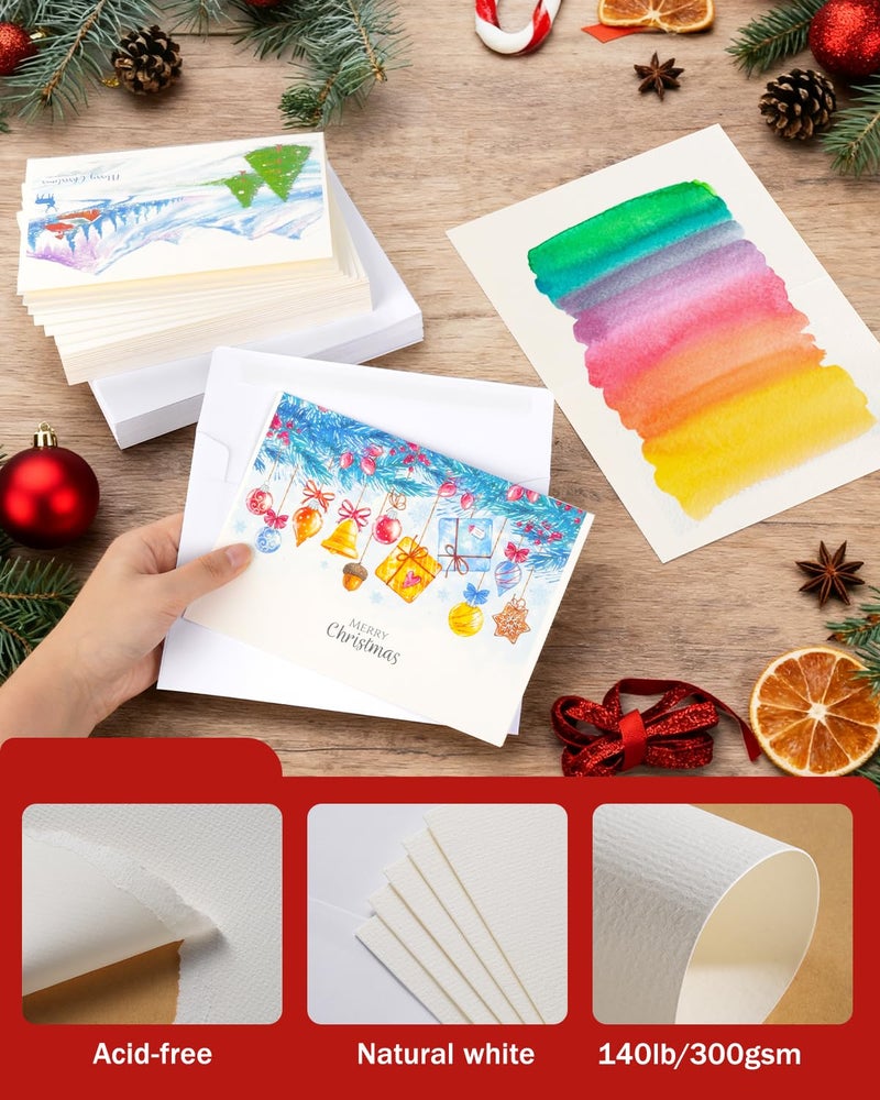 Lazydrop Watercolor Cards and Envelopes Set - 50 Folded 5x7 Inch Blank Heavyweight Paper Cards (140lb/300gsm) with Matching Envelopes for DIY Greeting Cards, Festivals, and Events - Image 4