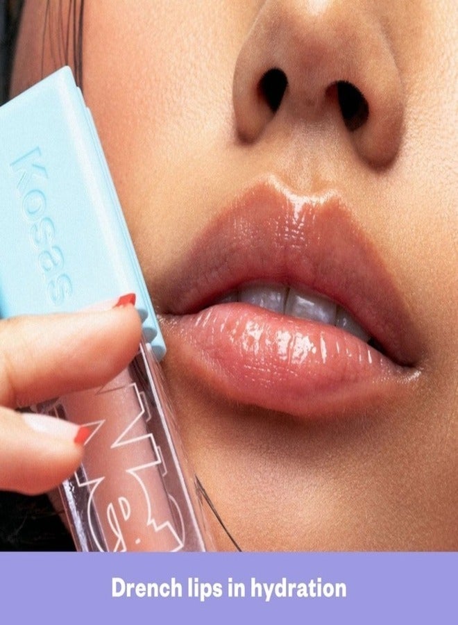 KOSAS Wet Lip Oil Plumping Peptide Lip Treatment Gloss,  Jellyfish - clear 4.6ml - Hydrating, Nourishing, and Glossy Finish - Image 3