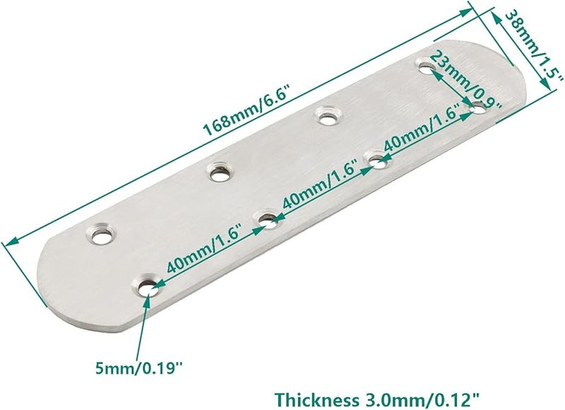 Heavy Duty Mending Plates 4 PCS Stainless Steel Straight Brace 168x38x3mm for Furniture Shelves Cabinets with Screws - Image 3