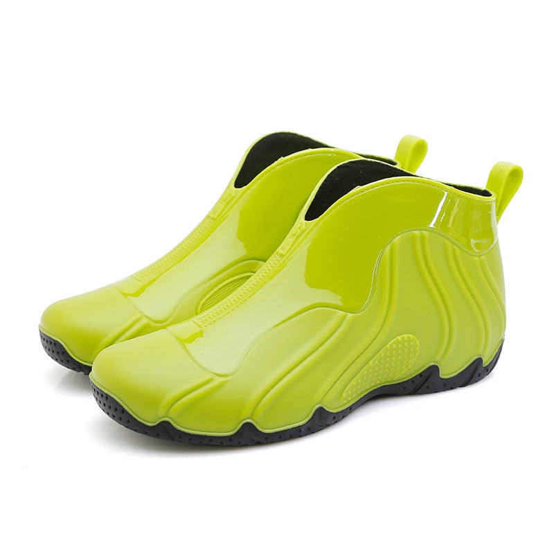 Mens Short Boot Fashion Comfortable Outdoor PVC Rain Shoes fluorescent green 