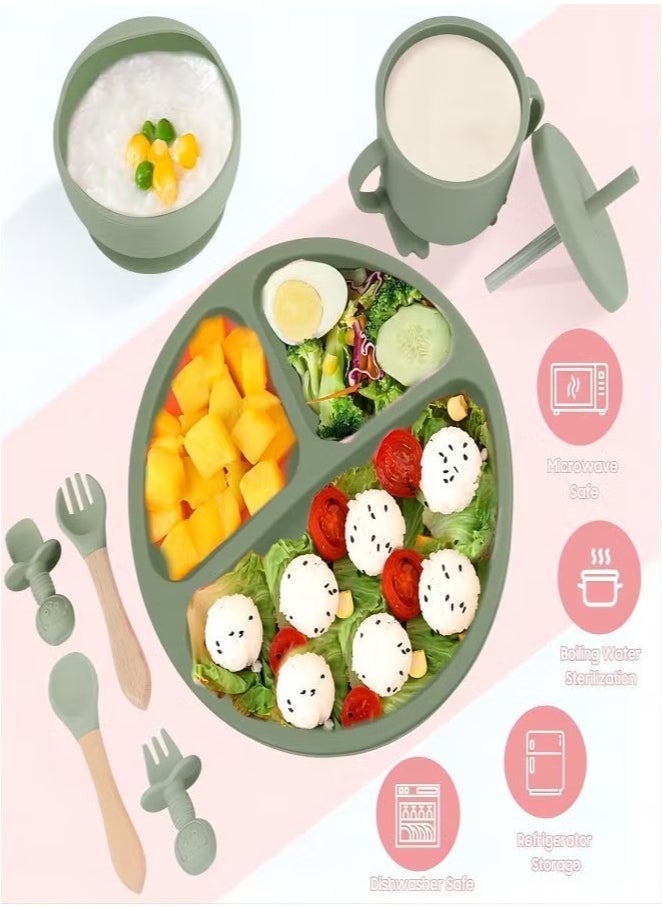 Gonice Baby Feeding Set 9 Piece, Baby Led Weaning Utensils Set Includes Suction Bowl and Plate, Baby Spoon and Fork, Sippy Cup with Straw and Lid, Baby Feeding Supplies  - Image 3