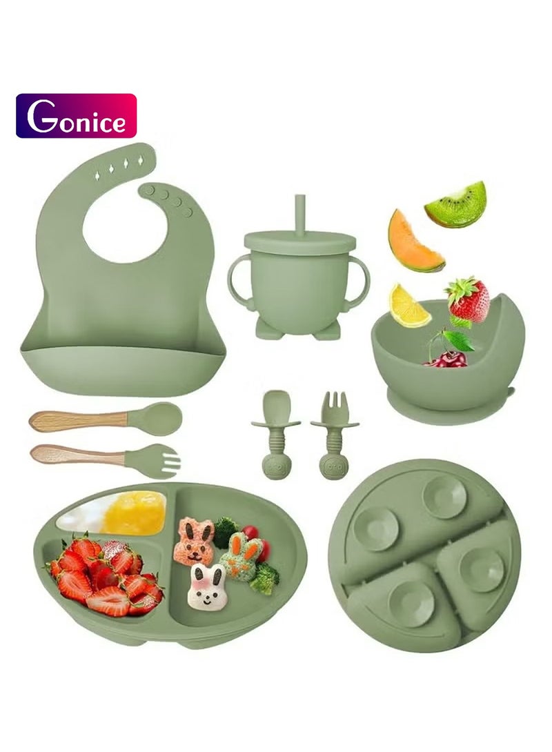 Gonice Baby Feeding Set 9 Piece, Baby Led Weaning Utensils Set Includes Suction Bowl and Plate, Baby Spoon and Fork, Sippy Cup with Straw and Lid, Baby Feeding Supplies - Image 1