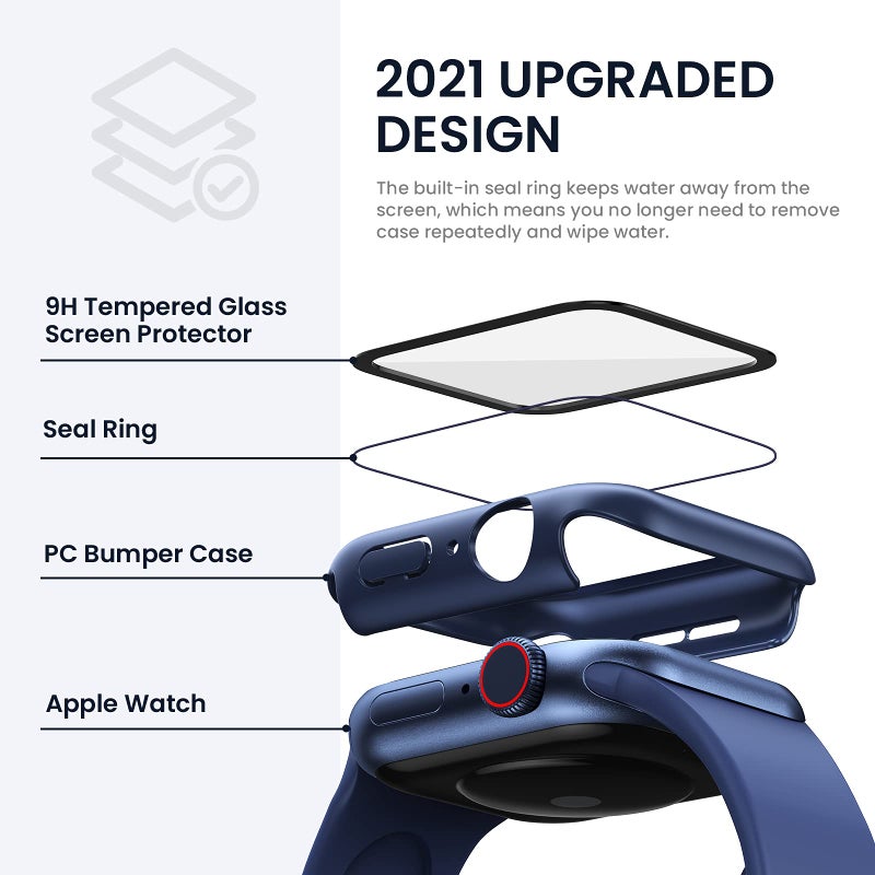 Tensea for Waterproof Apple Watch Screen Protector Case 40mm SE 3/SE 2nd Generation/SE/Series 6/5/4 Accessories, iWatch Protective PC Face Cover with Tempered Glass Film for Women Men, 40 mm - Image 3