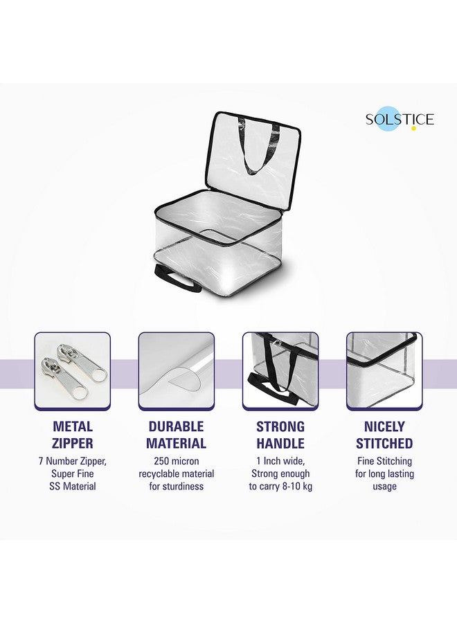 سولستيس مجموعة من 2 حقيبة تخزين شفافة من SOLSTICE لأغطية الساري والملابس والليهنغا والبطانيات وملاءات السرير والألعاب والمستندات | منظم خزانة الملابس | حقيبة تخزين شفافة - مجموعة من (2)، بلاستيك، 40 × 32 × 22 سم - Image 3