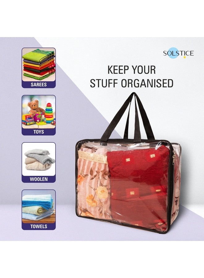 سولستيس مجموعة من 2 حقيبة تخزين شفافة من SOLSTICE لأغطية الساري والملابس والليهنغا والبطانيات وملاءات السرير والألعاب والمستندات | منظم خزانة الملابس | حقيبة تخزين شفافة - مجموعة من (2)، بلاستيك، 40 × 32 × 22 سم - Image 4