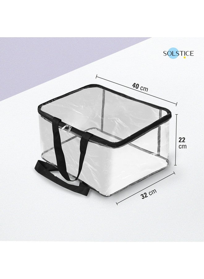 سولستيس مجموعة من 2 حقيبة تخزين شفافة من SOLSTICE لأغطية الساري والملابس والليهنغا والبطانيات وملاءات السرير والألعاب والمستندات | منظم خزانة الملابس | حقيبة تخزين شفافة - مجموعة من (2)، بلاستيك، 40 × 32 × 22 سم - Image 2