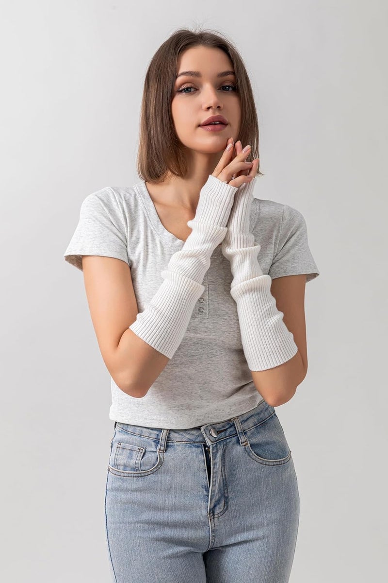F Flammi Cashmere Blended Arm Warmer for Women Winter Fingerless Gloves Knit Mitten Gloves Wrist Warmer with Thumb Hole - Image 5