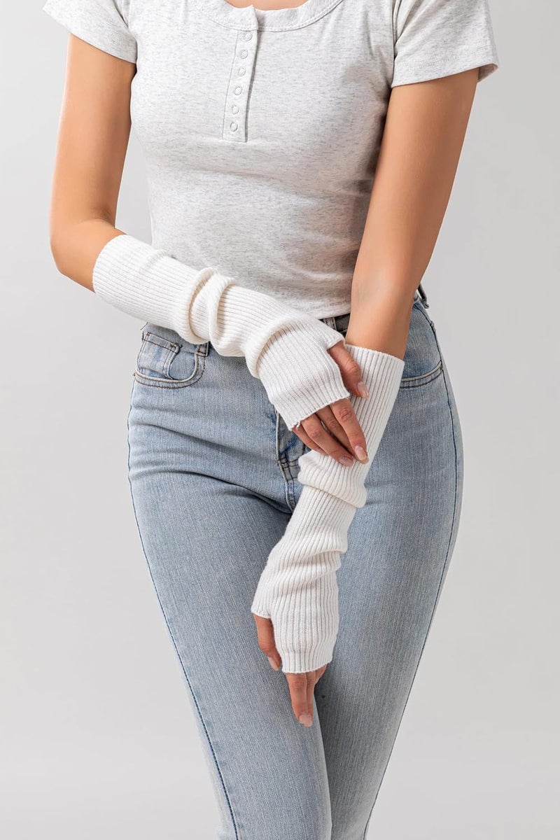 F Flammi Cashmere Blended Arm Warmer for Women Winter Fingerless Gloves Knit Mitten Gloves Wrist Warmer with Thumb Hole - Image 3