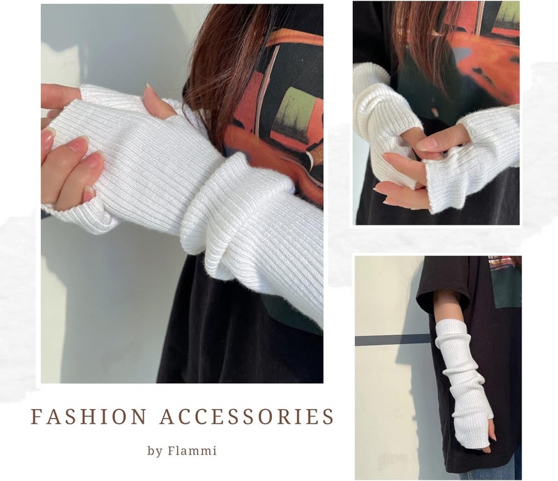 F Flammi Cashmere Blended Arm Warmer for Women Winter Fingerless Gloves Knit Mitten Gloves Wrist Warmer with Thumb Hole - Image 4