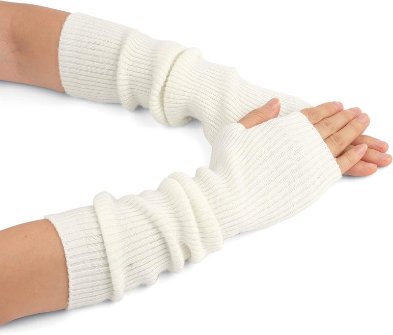 F Flammi Cashmere Blended Arm Warmer for Women Winter Fingerless Gloves Knit Mitten Gloves Wrist Warmer with Thumb Hole - Image 1