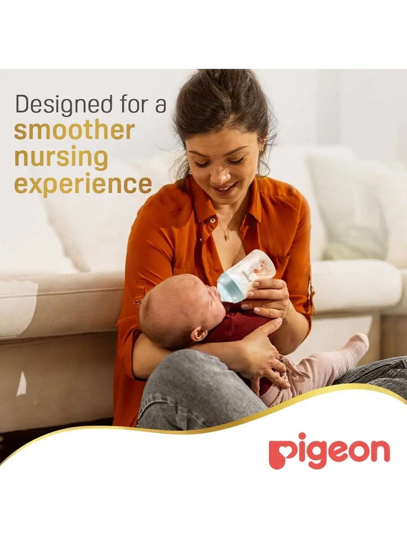 pigeon Pigeon SofTouch Peristaltic Plus Wide Neck Glass Nursing Bottle – 100% Silicone Nipple, BPA & BPS Free, 160ml  - Image 2