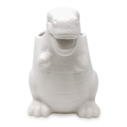 Isaac Jacobs White Ceramic Dinosaur Cup, Toothbrush Holder, Multi-Purpose Organizer, – Great for Toiletries, Bathroom, Kitchen, Crafts, Desk, Novelty Bathroom Accessory (Single Cup, White) - Image 2