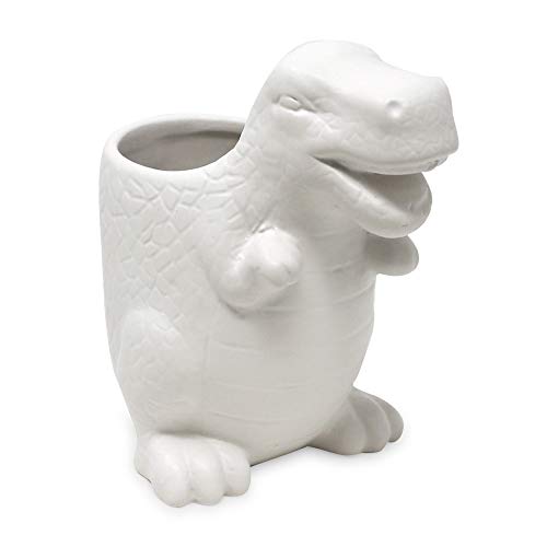Isaac Jacobs White Ceramic Dinosaur Cup, Toothbrush Holder, Multi-Purpose Organizer, – Great for Toiletries, Bathroom, Kitchen, Crafts, Desk, Novelty Bathroom Accessory (Single Cup, White) - Image 1