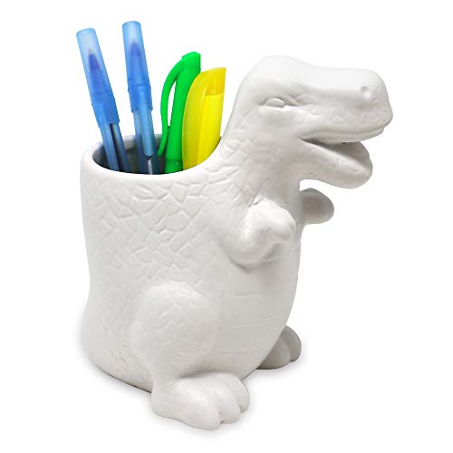 Isaac Jacobs White Ceramic Dinosaur Cup, Toothbrush Holder, Multi-Purpose Organizer, – Great for Toiletries, Bathroom, Kitchen, Crafts, Desk, Novelty Bathroom Accessory (Single Cup, White) - Image 5