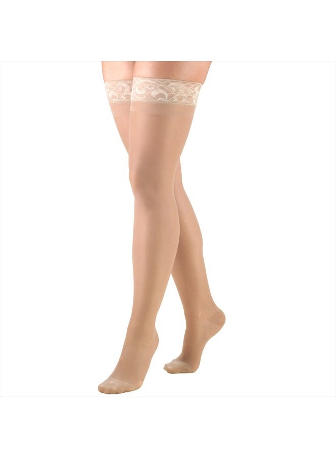 Truform Sheer Compression Stockings, 15-20 mmHg, Women's Thigh High Length, 20 Denier, Nude, Medium - Image 1