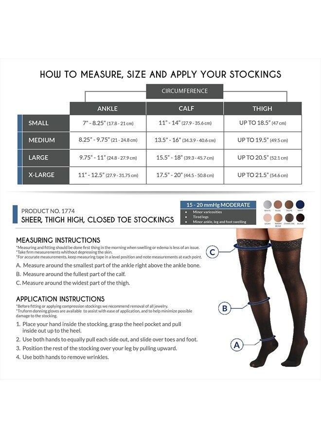 Truform Sheer Compression Stockings, 15-20 mmHg, Women's Thigh High Length, 20 Denier, Nude, Medium - Image 2