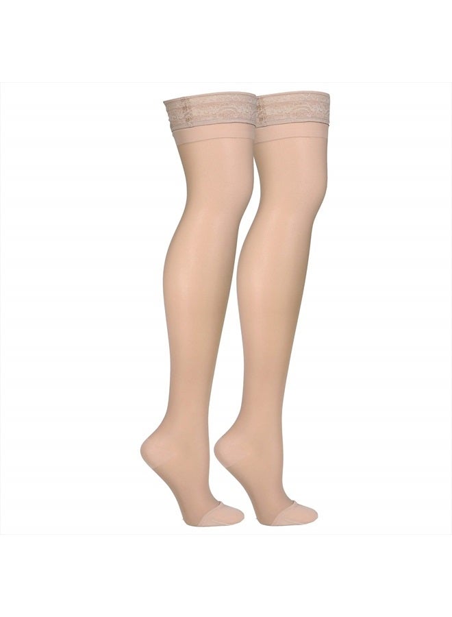 Truform Sheer Compression Stockings, 15-20 mmHg, Women's Thigh High Length, 20 Denier, Nude, Medium - Image 3