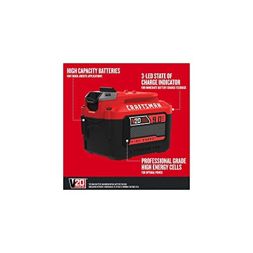 CRAFTSMAN V20 Lithium Ion Battery for Power Tools, 9 Ah, LED Charge Indicator (CMCB209) - Image 2
