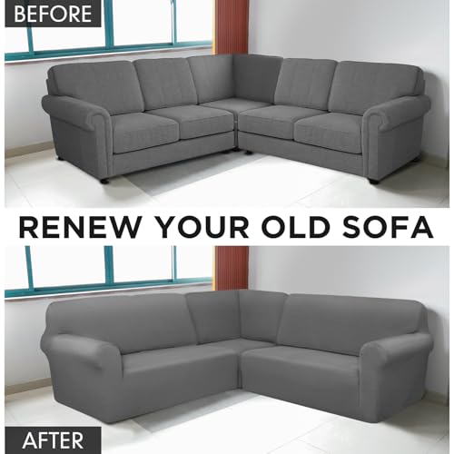 Breling 3 Pcs L Shaped Couch Covers for Sectional Corner Sofa Stretch 5 Seat Washable Corner Sofa Slipcover Sectional Couch Protector for Living Room(Dark Gray,Milk Silk) - Image 3