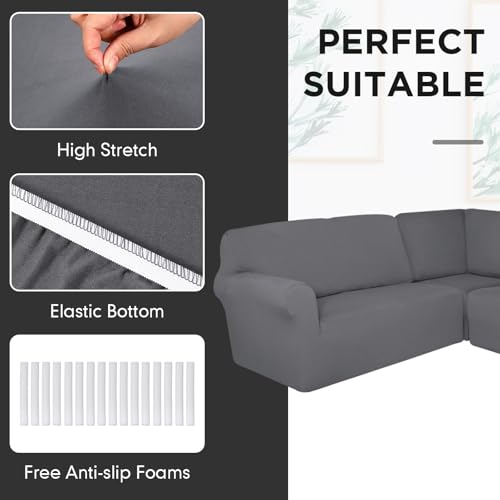 Breling 3 Pcs L Shaped Couch Covers for Sectional Corner Sofa Stretch 5 Seat Washable Corner Sofa Slipcover Sectional Couch Protector for Living Room(Dark Gray,Milk Silk) - Image 5