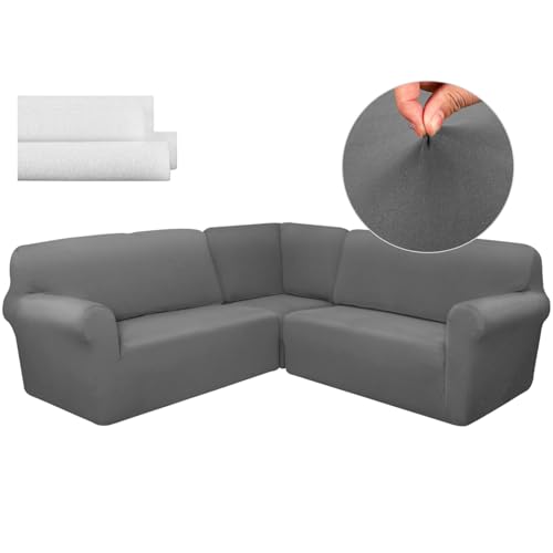 Breling 3 Pcs L Shaped Couch Covers for Sectional Corner Sofa Stretch 5 Seat Washable Corner Sofa Slipcover Sectional Couch Protector for Living Room(Dark Gray,Milk Silk) - Image 1