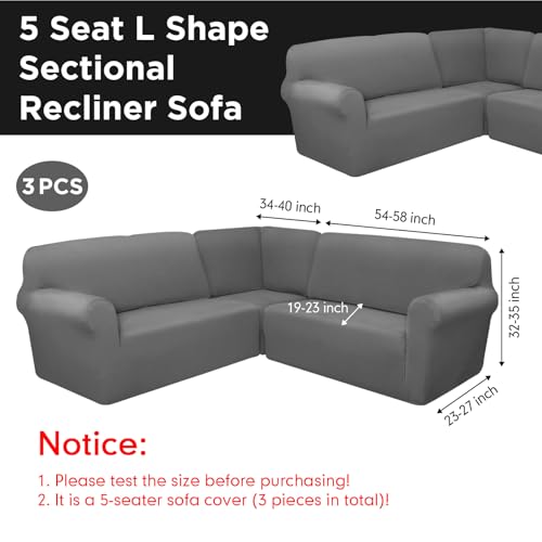 Breling 3 Pcs L Shaped Couch Covers for Sectional Corner Sofa Stretch 5 Seat Washable Corner Sofa Slipcover Sectional Couch Protector for Living Room(Dark Gray,Milk Silk) - Image 2