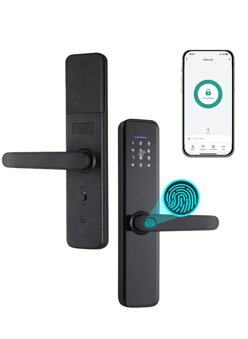 Tuya Smart Lock Fingerprint Lock Door Lock Keypad Door Lock with Handle Fingerprint Electronic Deadbolt Door Lock Smart Door Lock Compatible with Tuya APP - Image 1