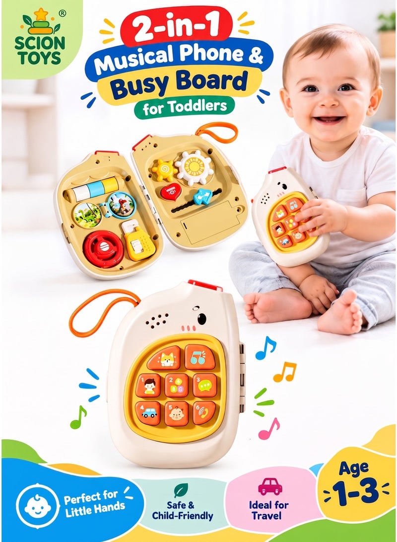 Scion Toys 2-in-1 Musical Baby Phone & Busy Board, Montessori Sensory Activity Toy for Toddlers Ages 1-3, Fine Motor Skills & Early Learning Toy, Travel Toy & Birthday Gift for Boys and Girls - Image 1