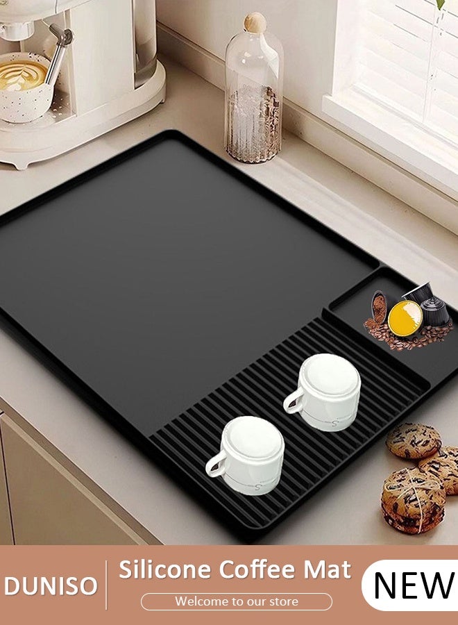 DUNISO Silicone Coffee Mat with Raised Edges, Coffee Bar Mat for Countertops, Coffee Maker Mat with Non-Slip Backed, Coffee Bar Accessories Fit Under Coffee Maker Espresso Machine, Dish Drying Mat for Kitchen Counter - Image 1
