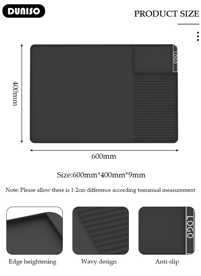 DUNISO Silicone Coffee Mat with Raised Edges, Coffee Bar Mat for Countertops, Coffee Maker Mat with Non-Slip Backed, Coffee Bar Accessories Fit Under Coffee Maker Espresso Machine, Dish Drying Mat for Kitchen Counter  - Image 2