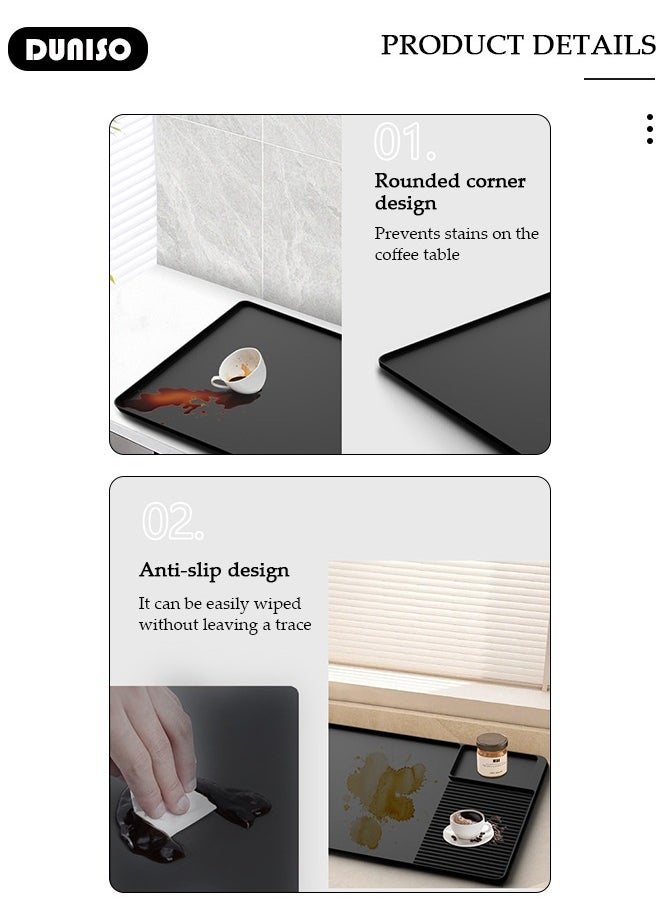 DUNISO Silicone Coffee Mat with Raised Edges, Coffee Bar Mat for Countertops, Coffee Maker Mat with Non-Slip Backed, Coffee Bar Accessories Fit Under Coffee Maker Espresso Machine, Dish Drying Mat for Kitchen Counter  - Image 3
