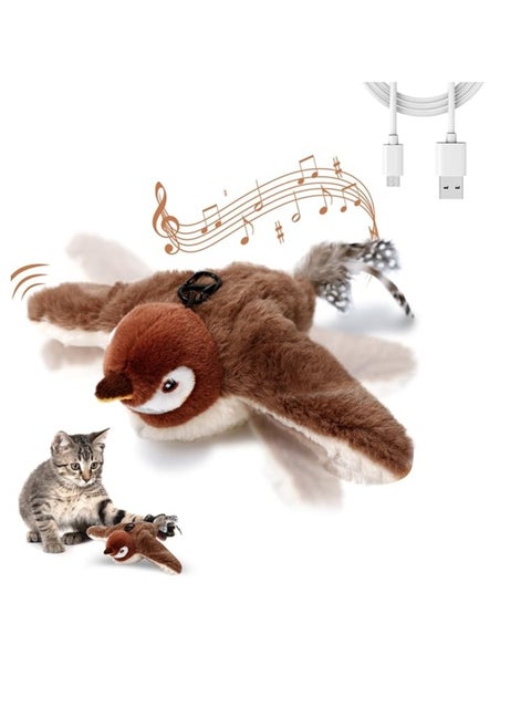 Rechargeable Flapping Sparrow Cat Toy – Touch-Activated Plush Bird with Realistic Chirping & Wings – Catnip-Filled Interactive Toy for Kittens, Cats & Small Dogs flapping sparrow cat toy