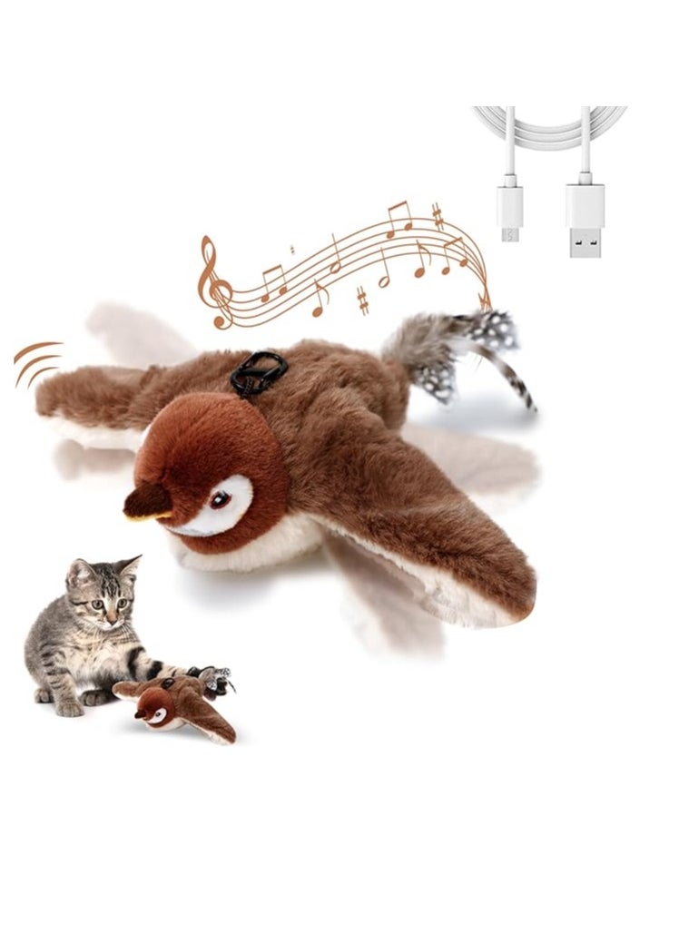 Rechargeable Flapping Sparrow Cat Toy – Touch-Activated Plush Bird with Realistic Chirping & Wings – Catnip-Filled Interactive Toy for Kittens, Cats & Small Dogs flapping sparrow cat toy