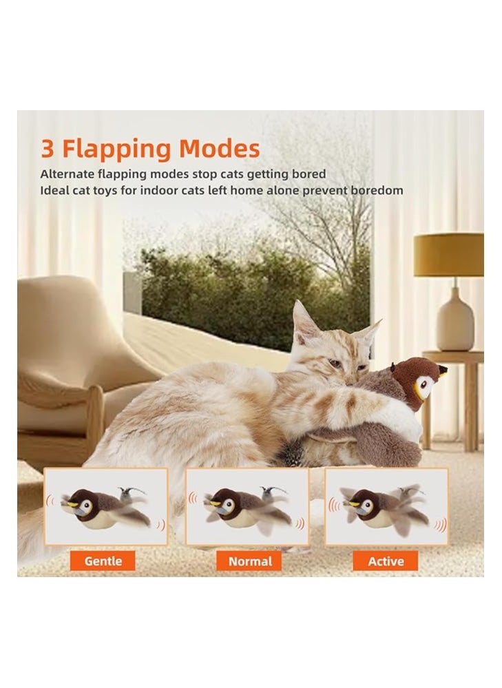 Rechargeable Flapping Sparrow Cat Toy – Touch-Activated Plush Bird with Realistic Chirping & Wings – Catnip-Filled Interactive Toy for Kittens, Cats & Small Dogs flapping sparrow cat toy