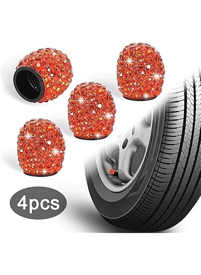 Generic Set of 4 Rhinestone Tire Valve Stem Caps Bling Car Accessory Compatible with Universal Wheel Air Stem Valve Orange  - Image 2
