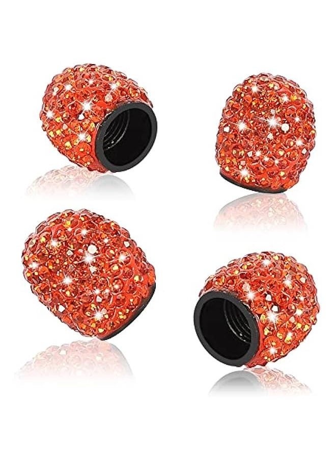 Generic Set of 4 Rhinestone Tire Valve Stem Caps Bling Car Accessory Compatible with Universal Wheel Air Stem Valve Orange  - Image 1