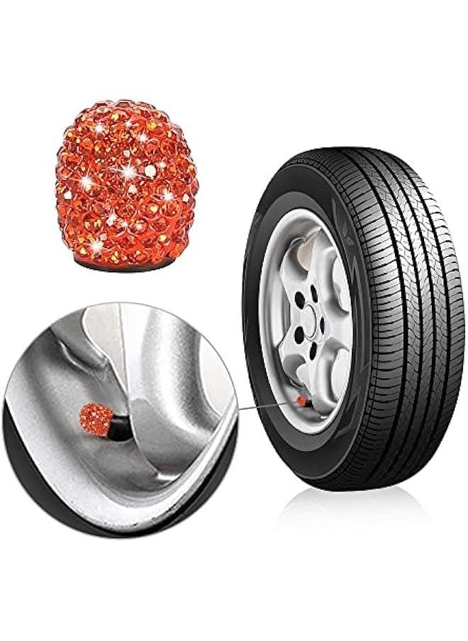 Generic Set of 4 Rhinestone Tire Valve Stem Caps Bling Car Accessory Compatible with Universal Wheel Air Stem Valve Orange  - Image 4
